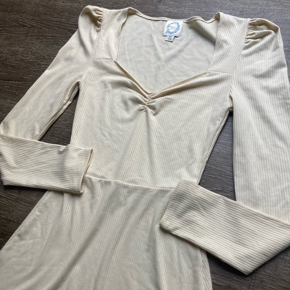 Francesca’s Blue Rain Mini Dress Cream Mariella Ribbed Sweetheart Size XS - Picture 1 of 4